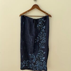 Silk and Linen Floral Navy Blue Skirt